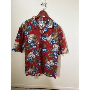 Hawaii Mens 2XL Hawaiian Shirt Short Sleeve Button Hawaii USA Made Guitar VTG